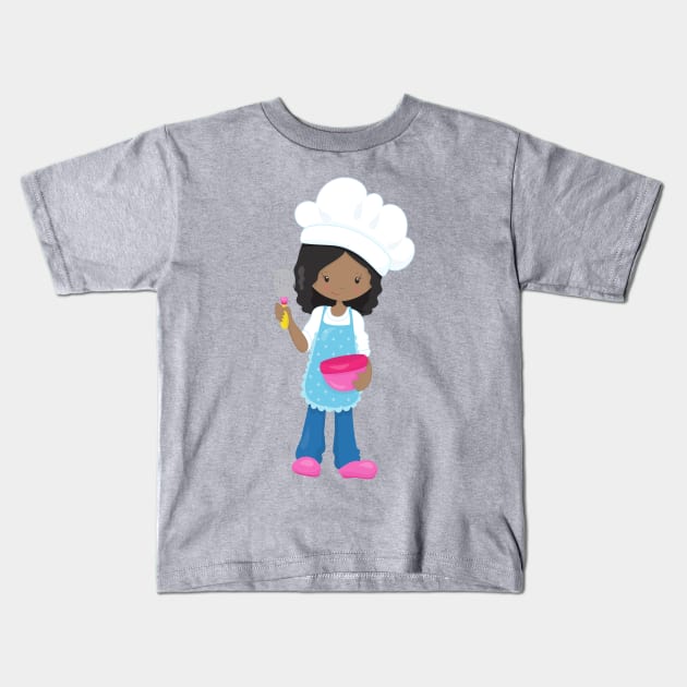 African American Girl, Baking, Baker, Pastry Chef Kids T-Shirt by Jelena Dunčević